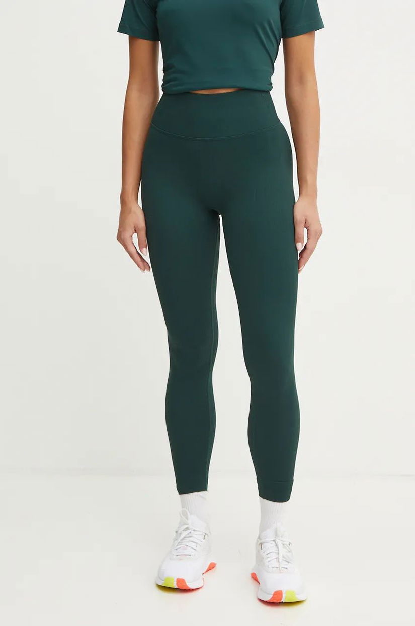 Casall leggins de antrenament Multi Rib culoarea verde, neted, 24160