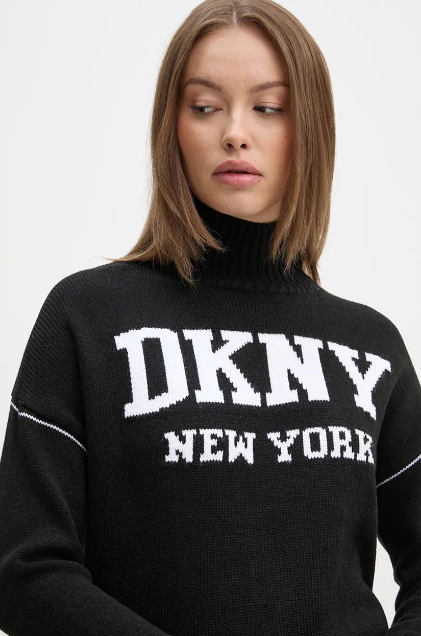 Dkny pulover femei, culoarea negru, cu turtleneck, DJ4R0386