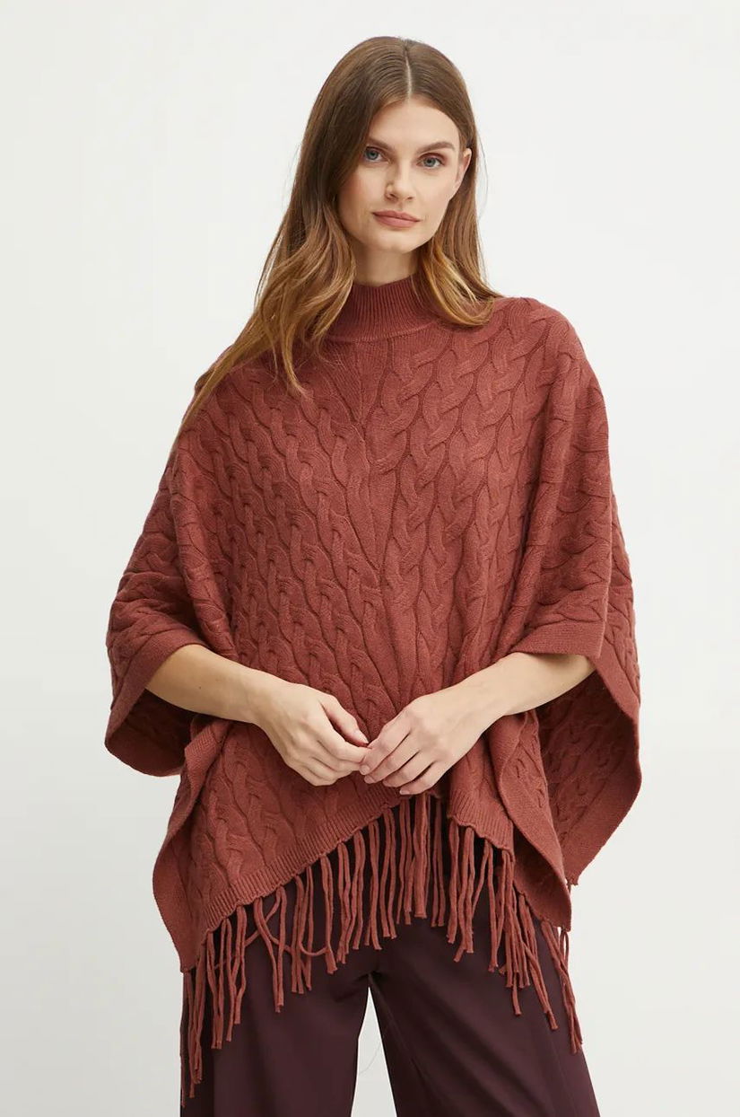 Silvian Heach poncho PLIZ culoarea maro, călduros, GPA24321PN