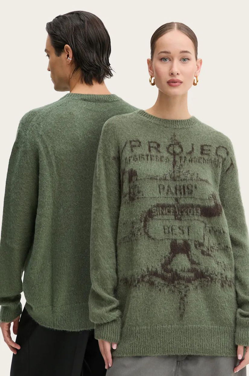 Y/Project pulover cu un strop de mohair PARIS' BEST JACQUARD PULLOVER culoarea verde, light, 206SW001