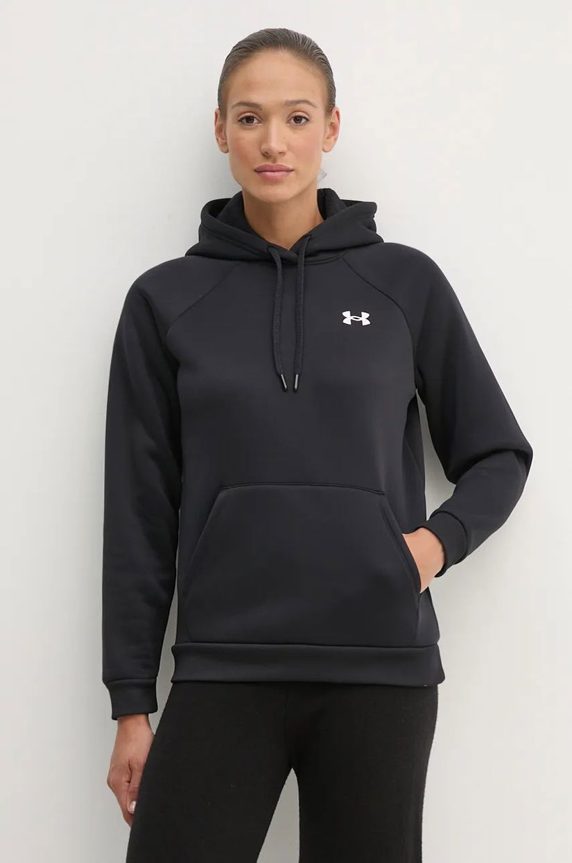 Under Armour bluza Armour Fleece femei, culoarea negru, cu glugă, neted, 1386507