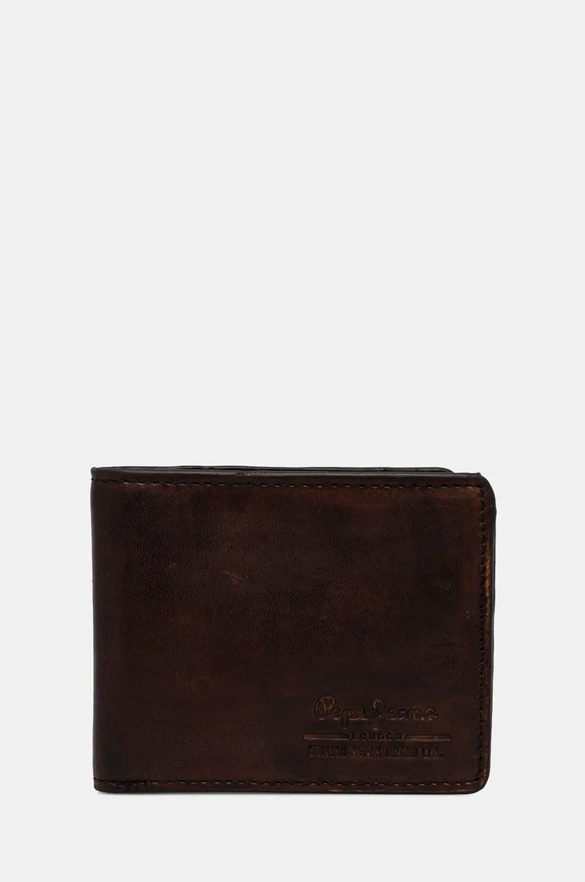 Pepe Jeans portofel de piele TATE WALLET barbati, culoarea maro, PM070387