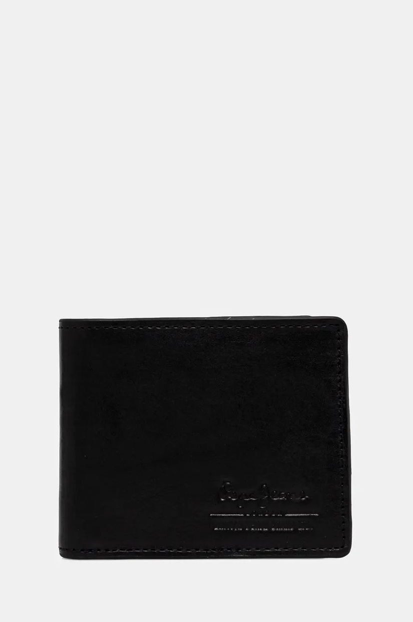 Pepe Jeans portofel de piele TATE WALLET barbati, culoarea negru, PM070387