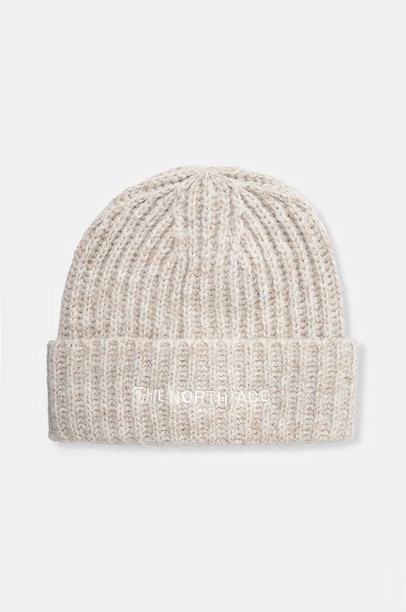 The North Face caciula din amestec de lana Fohair Cabin Beanie culoarea bej, din tricot gros, NF0A887TQLI1