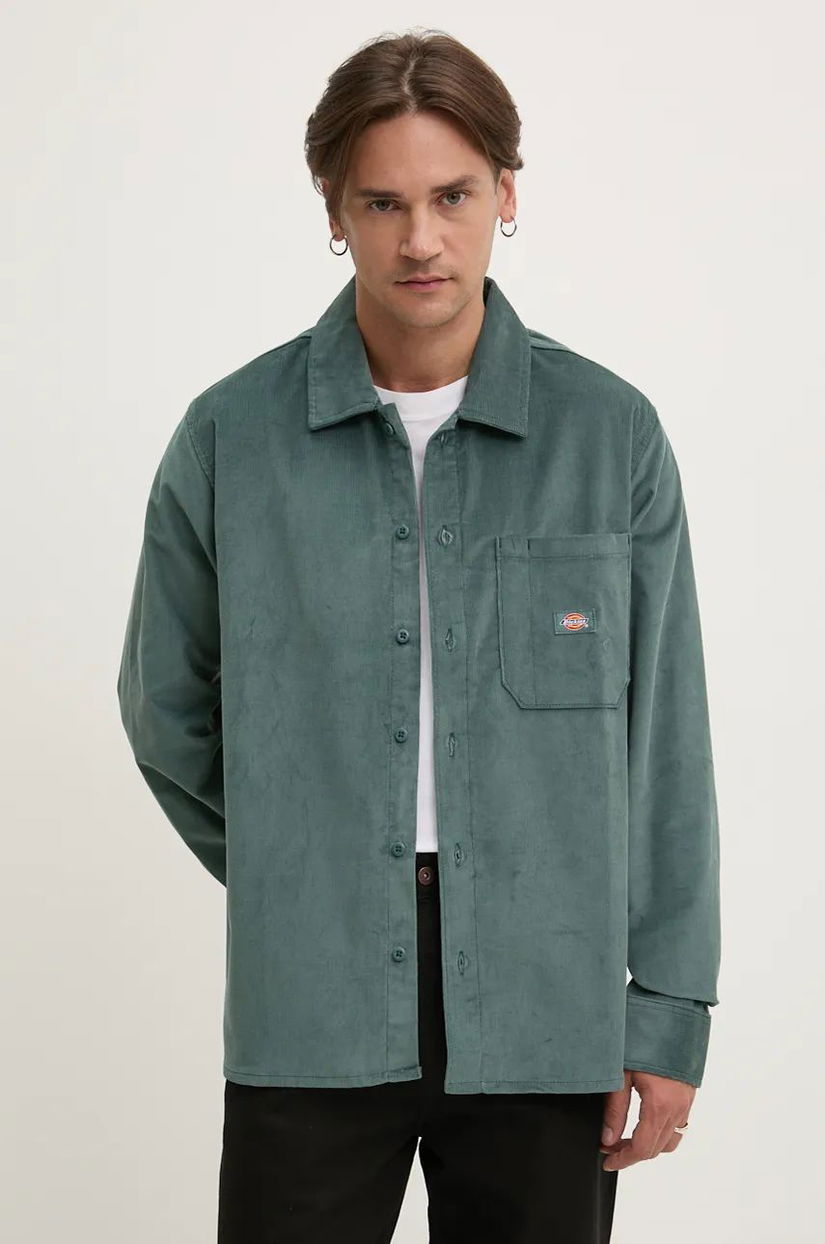 Dickies camasa din velur CORDUROY culoarea verde, cu guler clasic, regular, DK0A8652