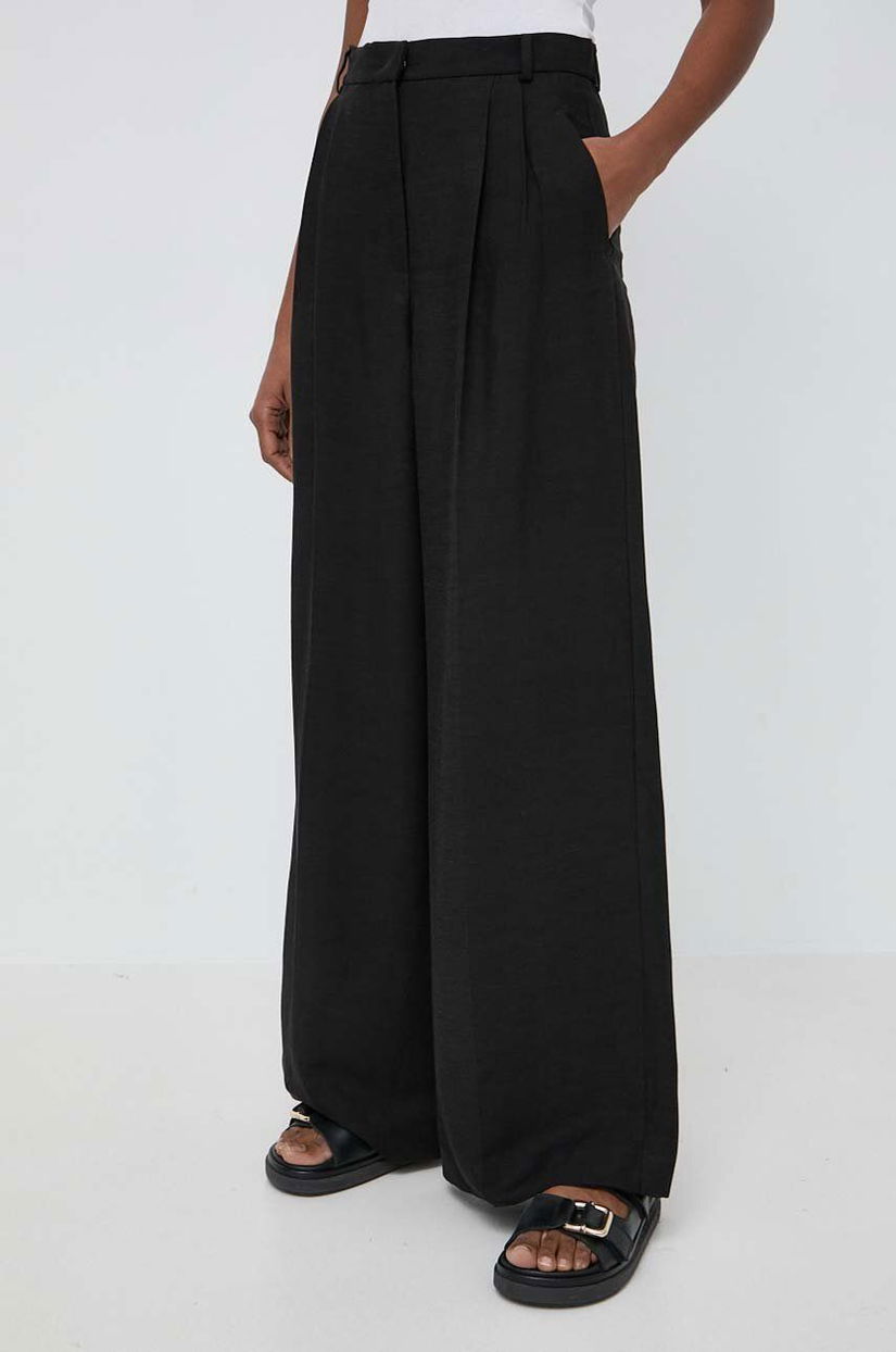 Weekend Max Mara pantaloni din in culoarea negru, lat, high waist