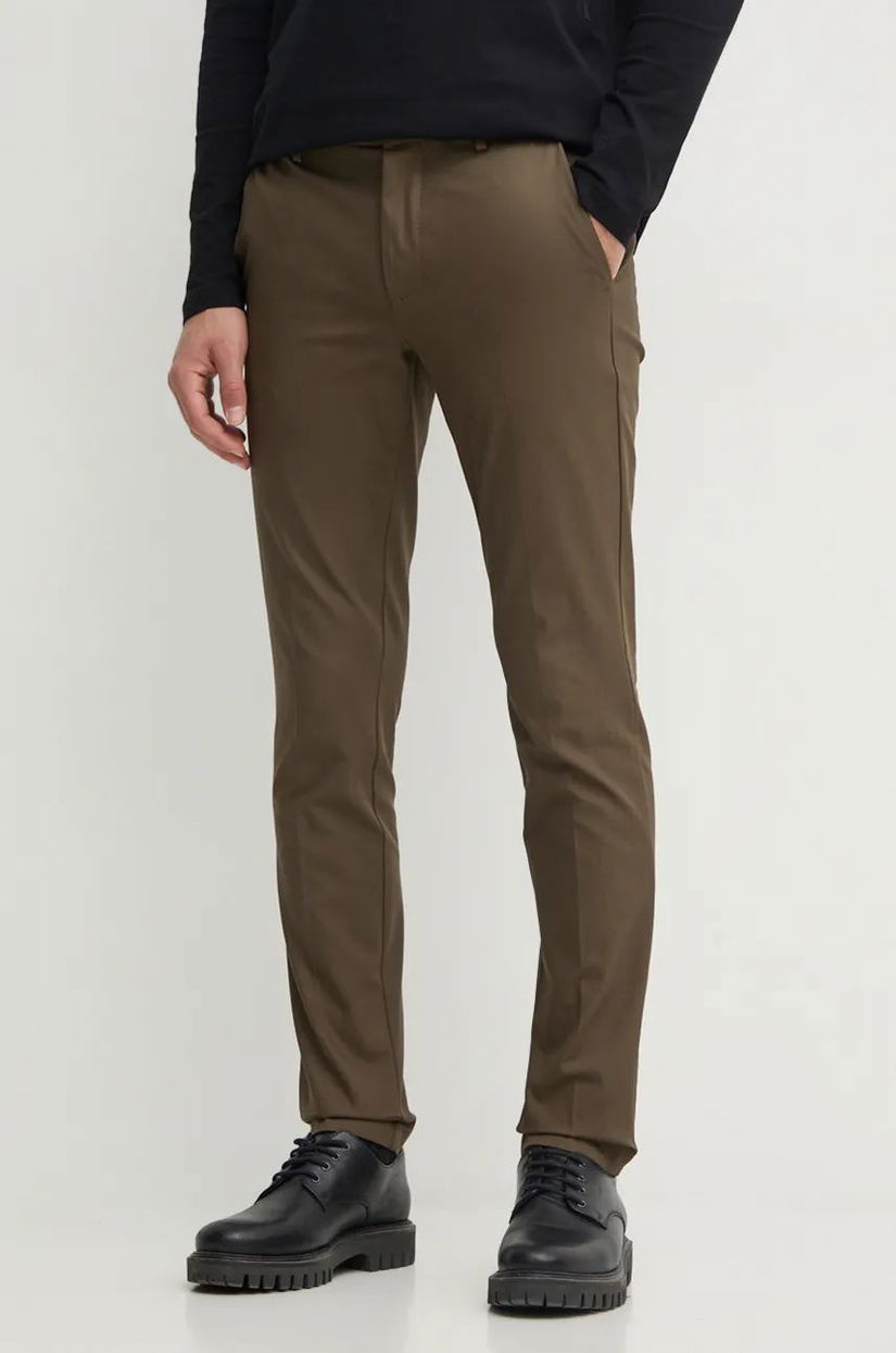 BOSS pantaloni barbati, culoarea verde, cu fason chinos