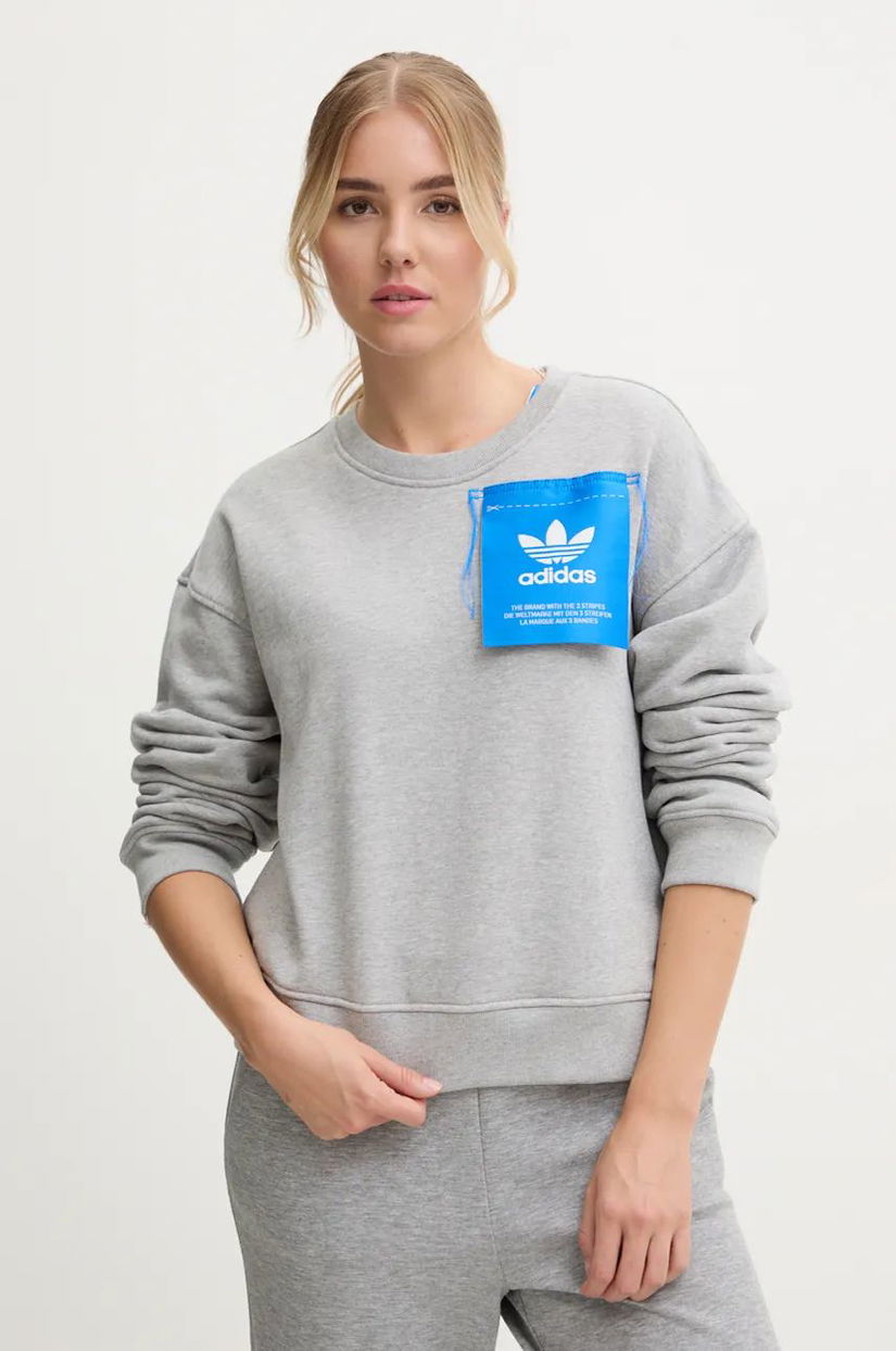 adidas Originals hanorac de bumbac x Ksenia Schneider femei, culoarea gri, cu imprimeu, IW5666