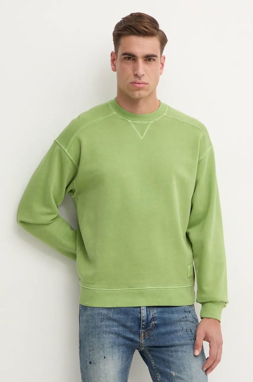 United Colors of Benetton hanorac de bumbac barbati, culoarea verde, neted, 3P0VU1095