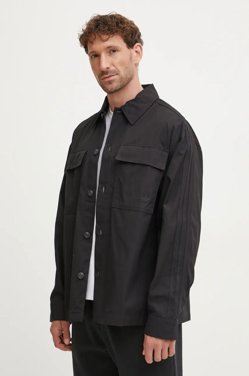 adidas Originals camasa din bumbac Premium Essentials Shirt barbati, culoarea negru, cu guler clasic, relaxed, IW0996