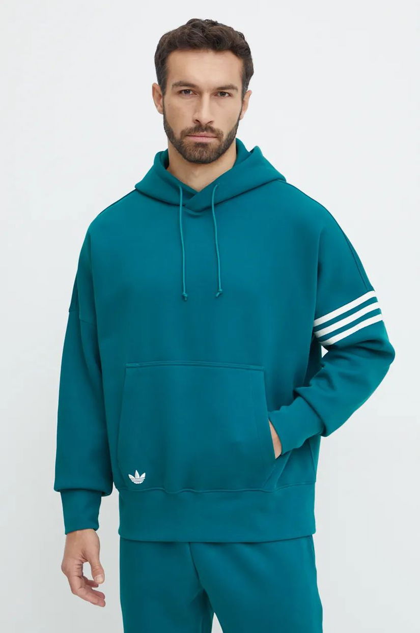 adidas Originals bluza Neuclassics C Hoodie barbati, culoarea verde, cu glugă, cu imprimeu, JF9140