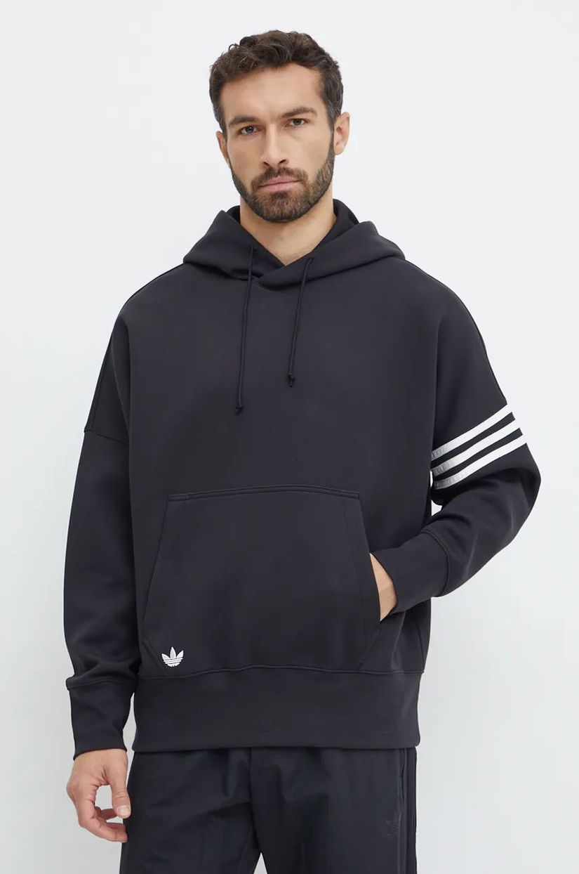 adidas Originals bluza Neuclassics C Hoodie barbati, culoarea negru, cu glugă, cu imprimeu, IW0975