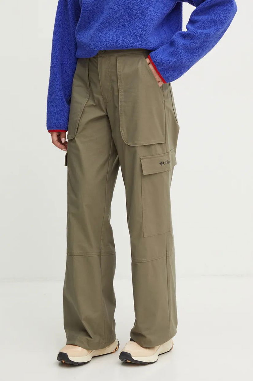 Columbia pantaloni Brea Falls femei, culoarea verde, lat, high waist, 2086041