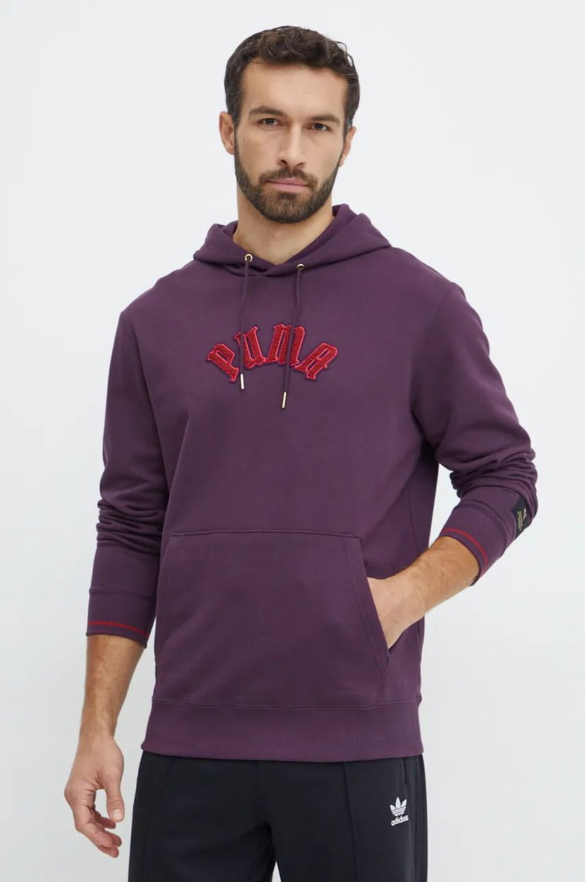 Puma hanorac de bumbac Classics Play Paris Hoodie barbati, culoarea violet, cu glugă, cu imprimeu, 626766