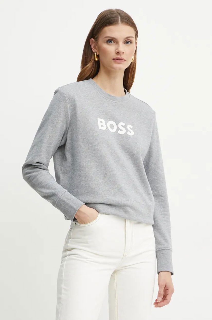 Boss Orange hanorac de bumbac BOSS ORANGE femei, culoarea gri, cu imprimeu