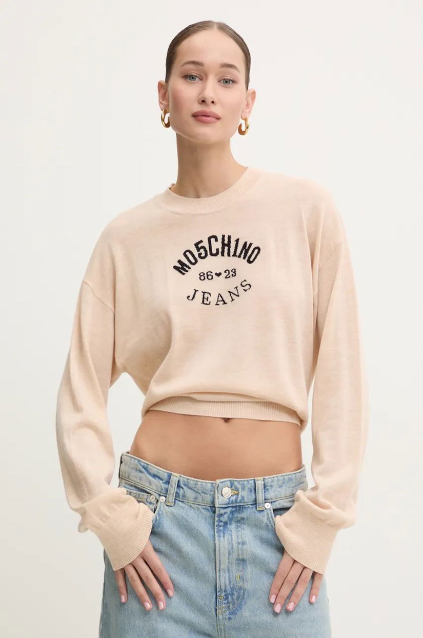 Moschino Jeans pulover de lana femei, culoarea bej, light, J0931 8700