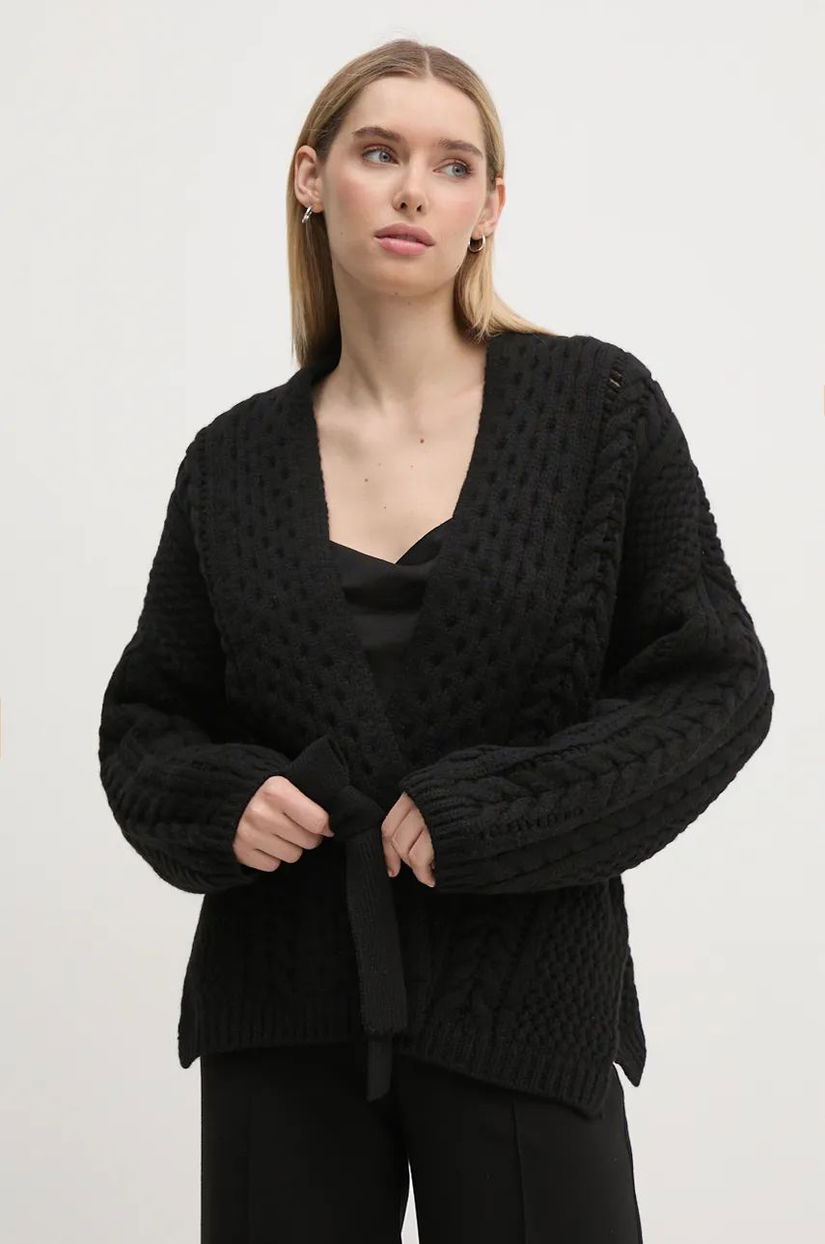 Mos Mosh cardigan din lana culoarea negru, călduros, 165830