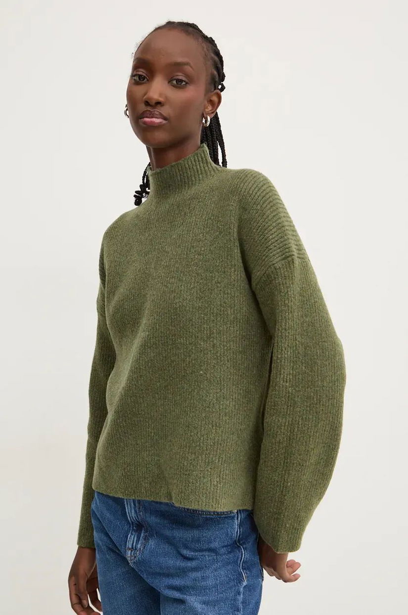 Abercrombie & Fitch pulover din amestec de lana femei, culoarea verde, călduros, cu turtleneck, KI150-4238