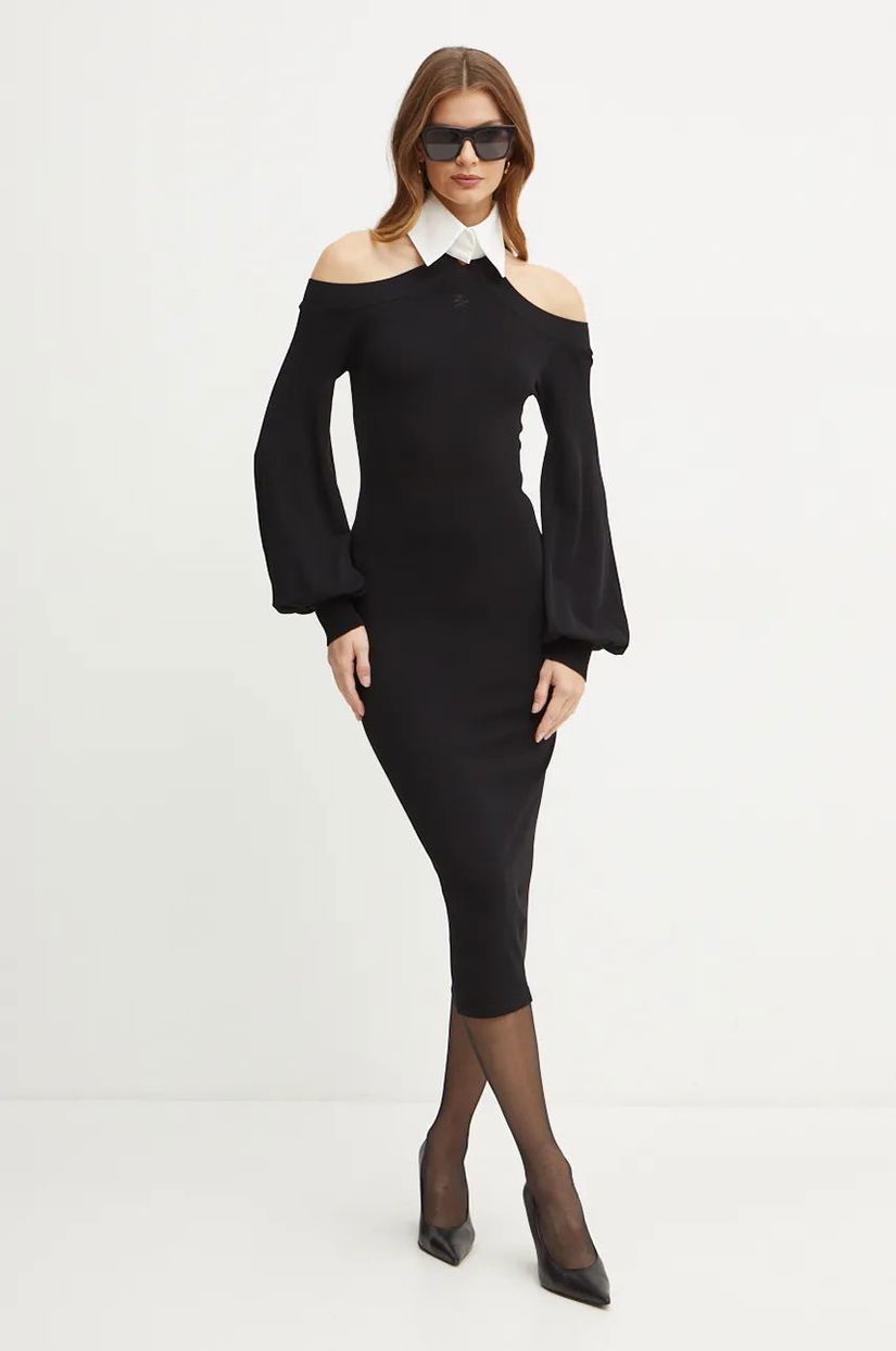 Karl Lagerfeld rochie culoarea negru, midi, mulata, 246W1317