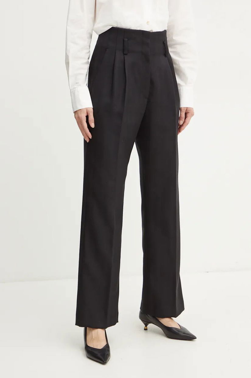 Forte Forte pantaloni de lana culoarea negru, drept, high waist, 13225_my pants