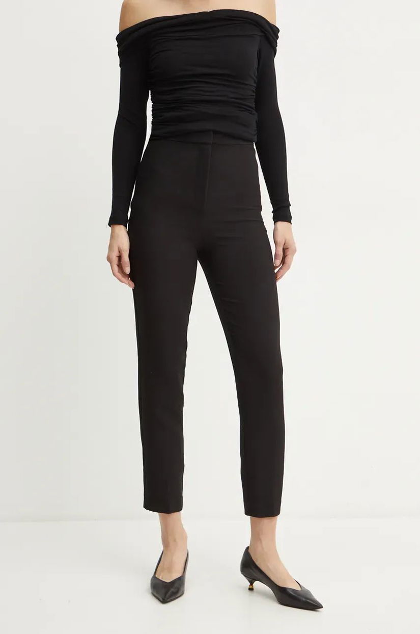 Bardot pantaloni TAILORED femei, culoarea negru, fason tigareta, high waist, 59618PB