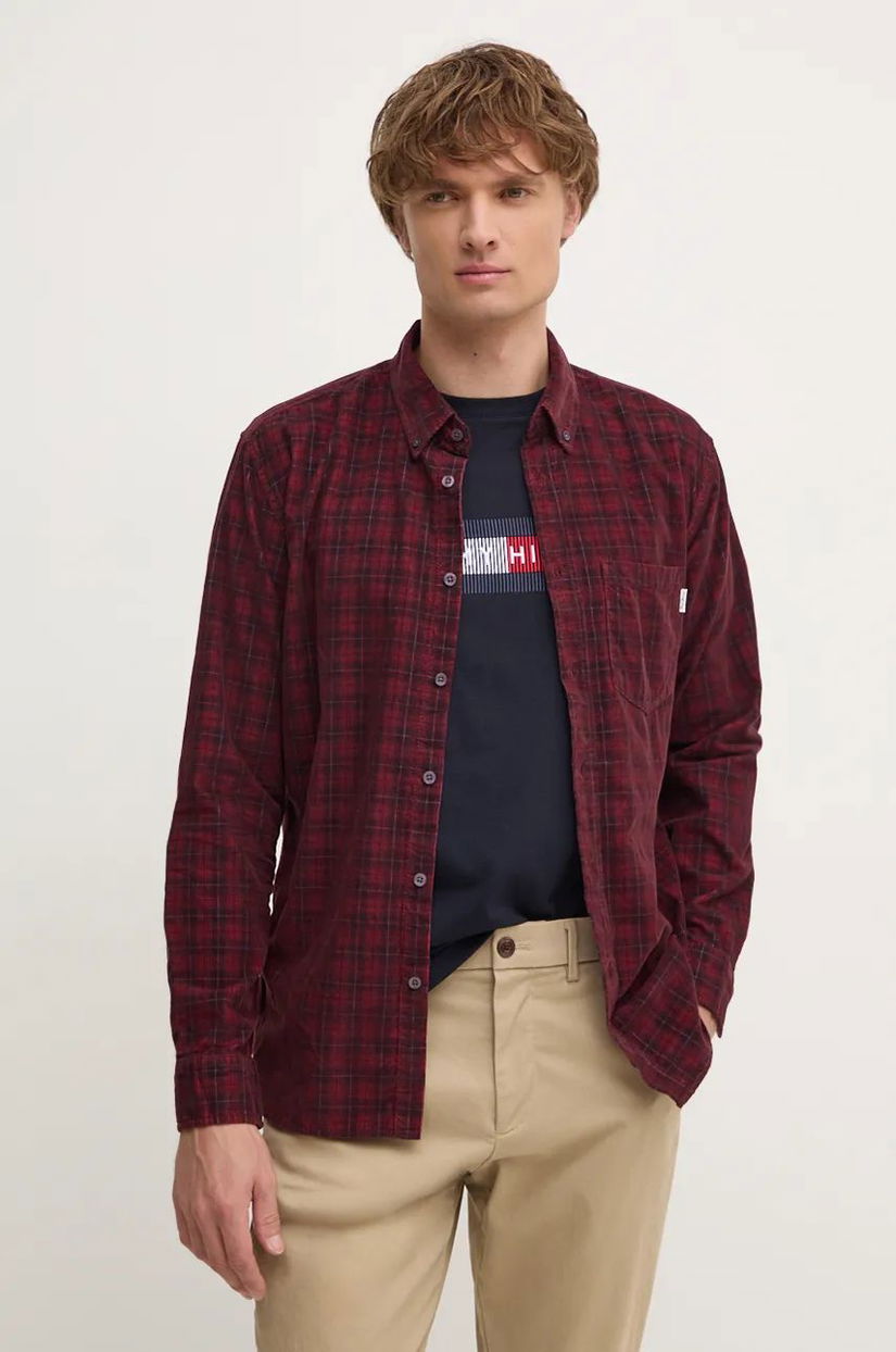 Pepe Jeans cămașă de catifea MAREL culoarea bordo, cu guler button-down, regular, PM308725