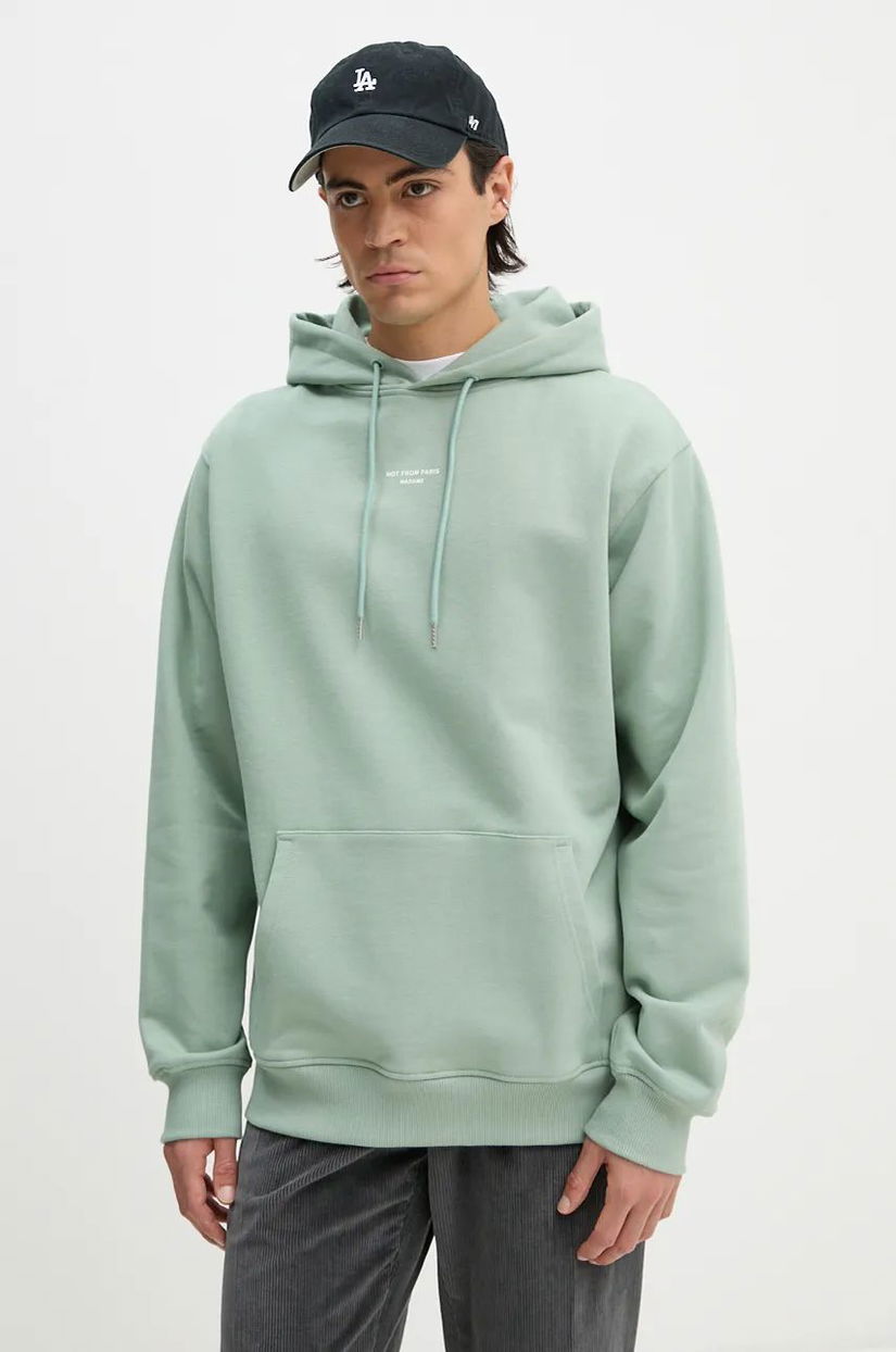 Drôle de Monsieur hanorac de bumbac Le Hoodie Slogan Classique barbati, culoarea verde, cu glugă, neted, E.HO161.CO127.WG Le Hoodie Slogan Classique