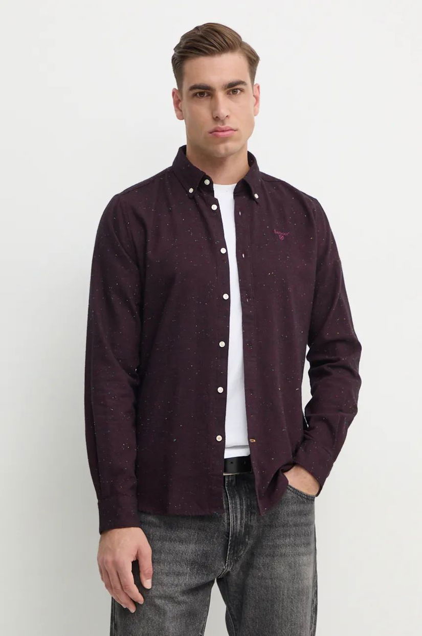 Barbour cămașă barbati, culoarea bordo, cu guler button-down, slim, MSH5518