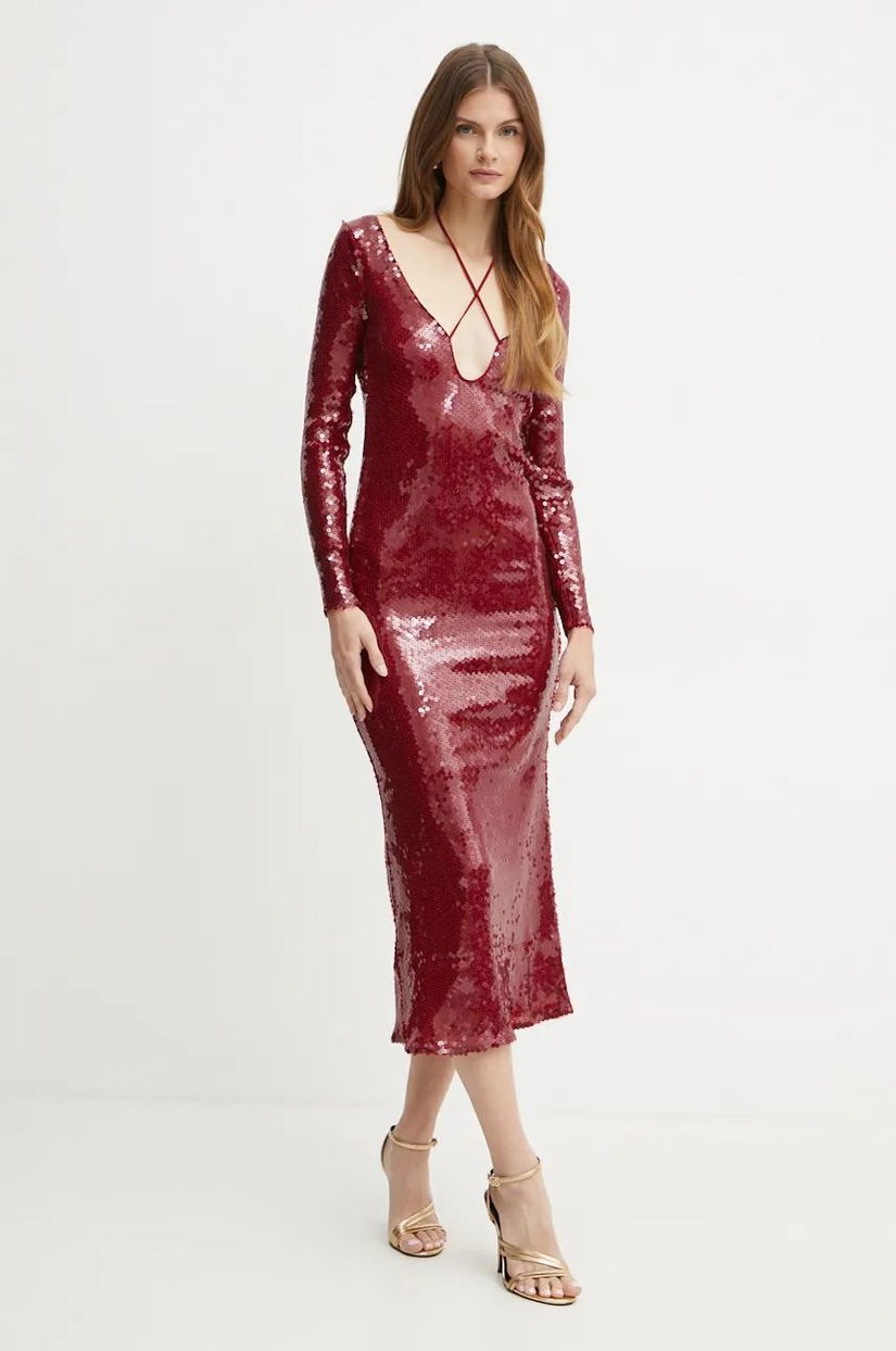 Bardot rochie VERONA culoarea bordo, midi, mulata, 58859DB