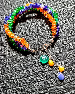 Bratara X3 argint opal de foc etiopian brut  onix verde charm briolete boho chic trendy - Transport gratuit