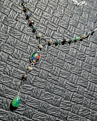 Colier argint diamant brut gri opal de foc etiopian negru conector brioleta minimalist boho chic trendy - Transport gratuit