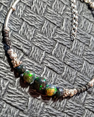 Bratara argint diamant brut negru opal de foc etiopian negru minimalista boho chic trendy - Transport gratuit