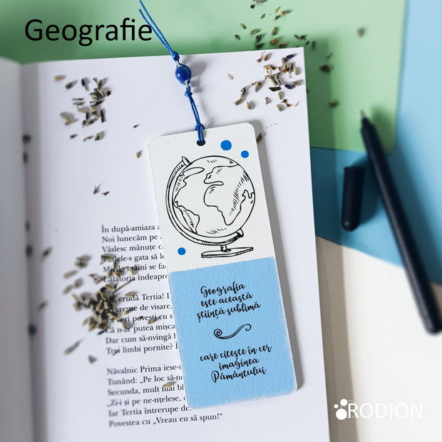 Semn de carte profesor materii geografie personalizat cu mesaj