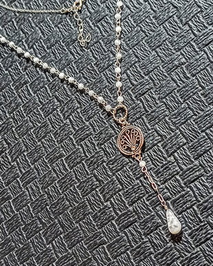 Colier argint piatra lunii lant conector filigranat argint minimalist boho chic trendy - Transport gratuit
