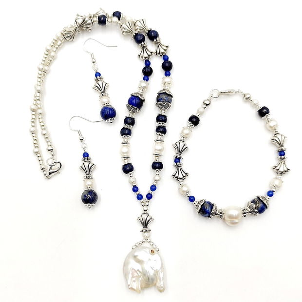 Set bijuterii cu perle, lapis lazuli si agate, 4020