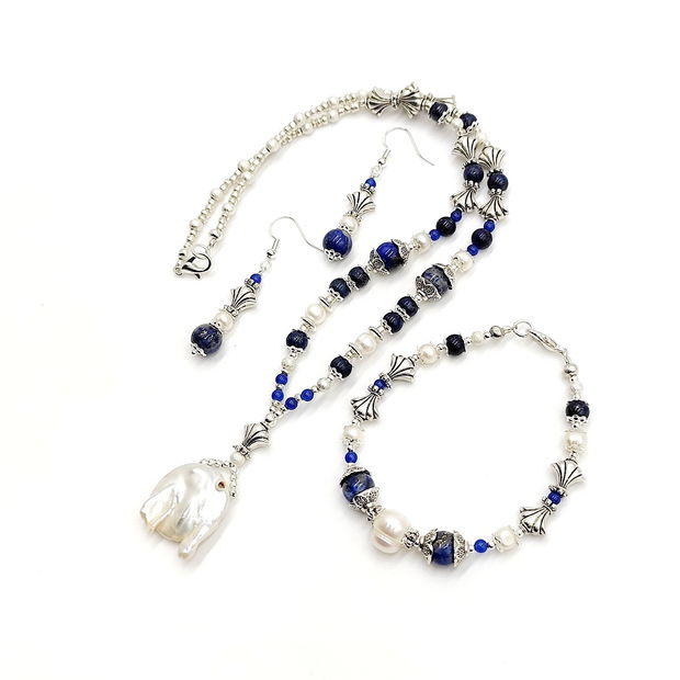 Set bijuterii cu perle, lapis lazuli si agate, 4020