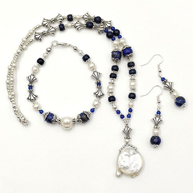 Set bijuterii cu perle, lapis lazuli si agate, 4020