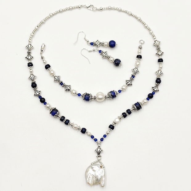 Set bijuterii cu perle, lapis lazuli si agate, 4020