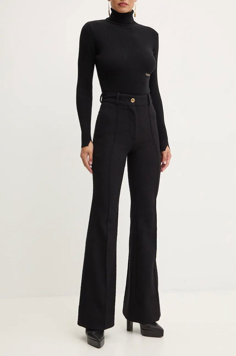 Patou pantaloni de lana culoarea negru, evazati, high waist, TR0420185