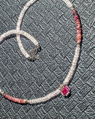 Colier argint cuart roz sillimanit rubelit turmalina roz heishi disc charm argint minimalist boho chic trendy - Transport gratuit