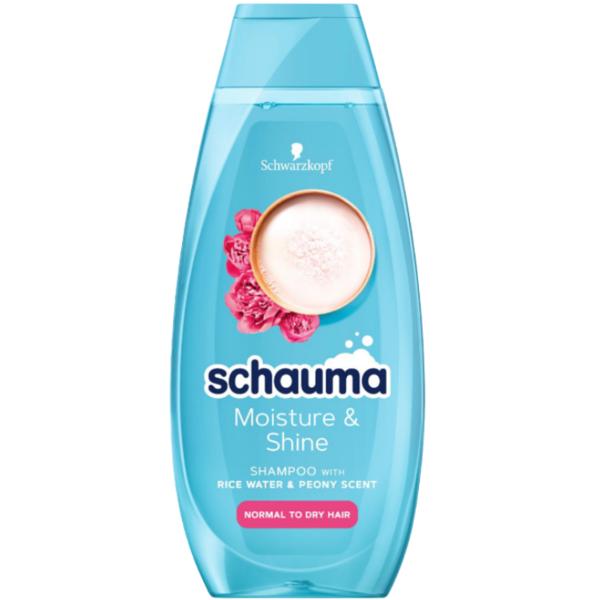 Sampon cu Extract de Apa de Orez si Bujori pentru Par Normal si Uscat - Schauma Moisture &amp; Shine Shampoo with Rice Water &amp; Peony Scent, 400 ml