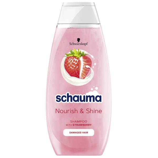 Sampon cu Extract de Capsuni si Lapte de Migdale, pentru Par Deteriorat - Schwarzkopf Schauma Nourish &amp; Shine, 400 ml