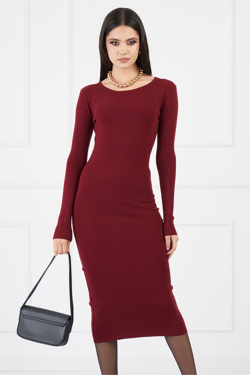 Rochie Bianca bordo din tricot reiat