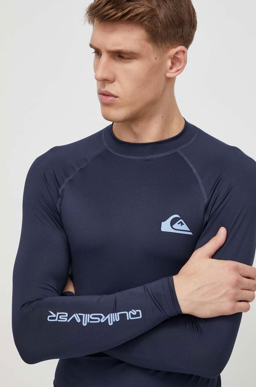 Quiksilver longsleeve barbati, culoarea albastru marin, cu imprimeu