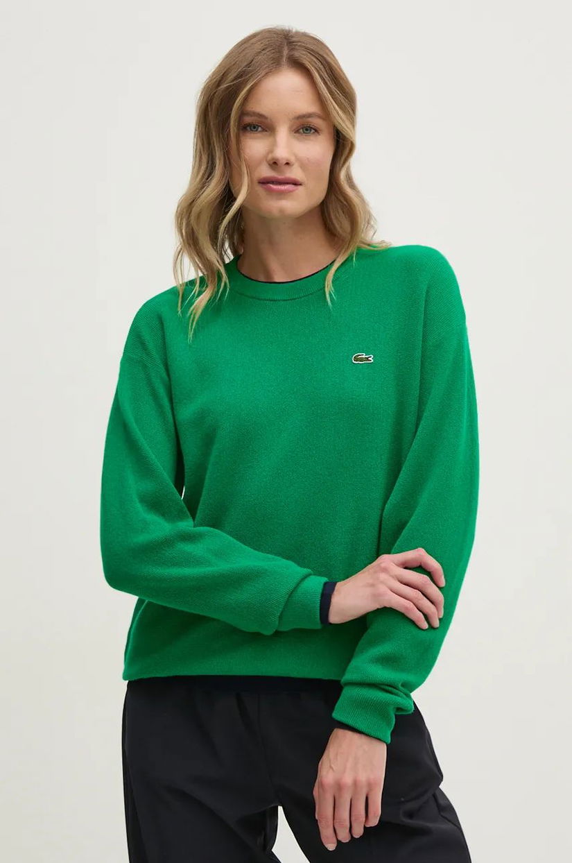 Lacoste pulover de lână femei, culoarea verde