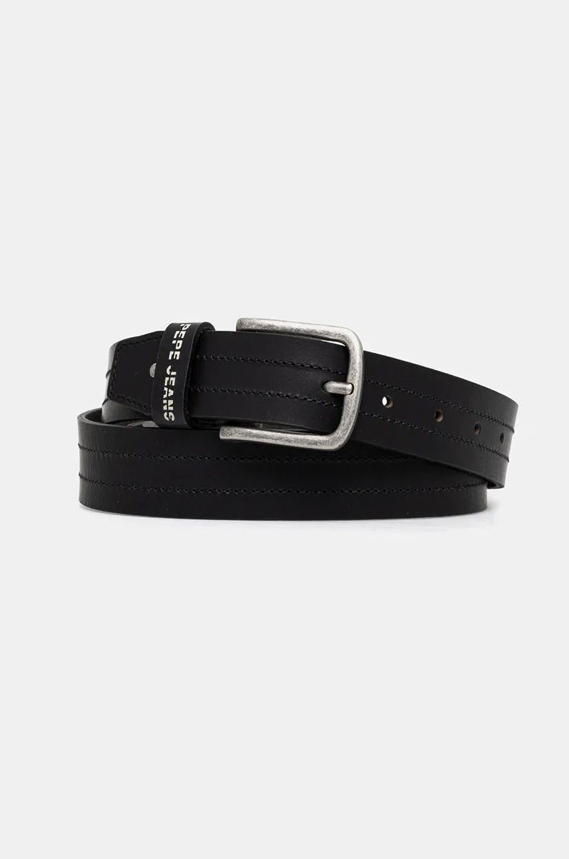 Pepe Jeans curea de piele ELMER BELT barbati, culoarea negru, PM021029