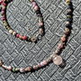 Colier argint turmalina multicolora cuart roz onion minimalist boho chic trendy - Transport gratuit