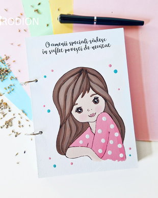 Jurnal agenda fetita personalizat cu mesaj si nume pictat manual