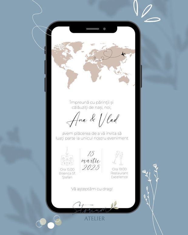 Invitatie digitala nunta cu tematica calatorii