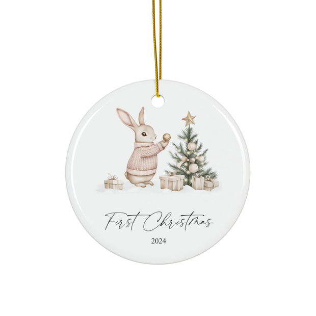 Ornament Acrilic, Primul Craciun Bebe, pentru Craciun 2024, decoratiune de pus in brad, alb